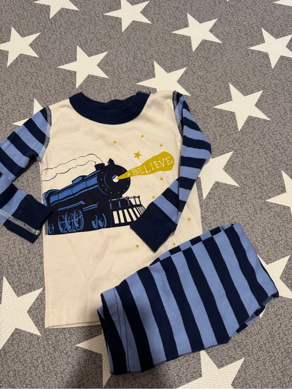 Hanna Andersson Polar Express Navy and Light Blue Kids Pajamas